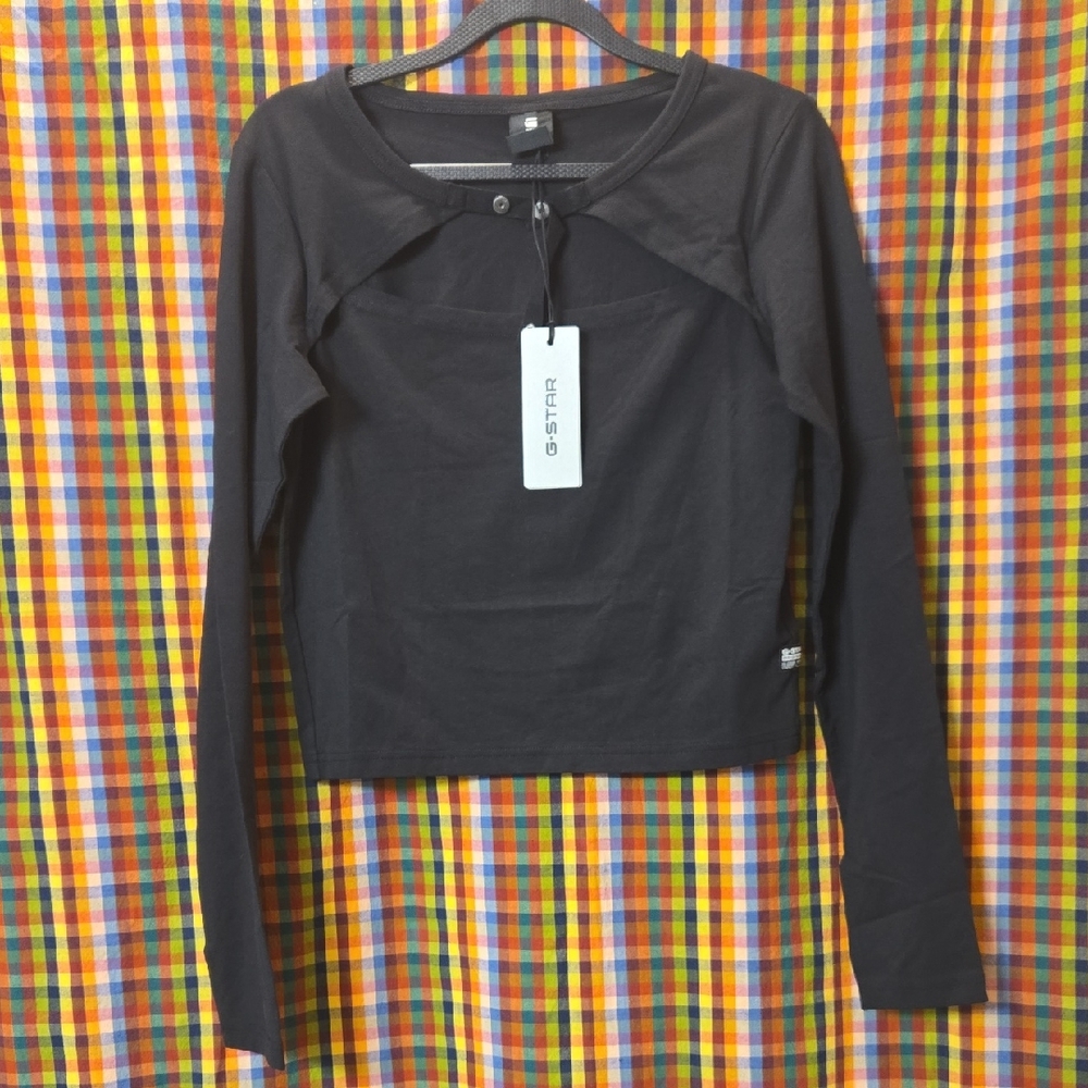 G-Star Cropped Keyhole Slim Long Sleeve Tee Sz L (Runs Small)